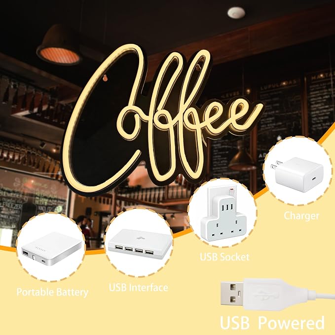 Coffee Neon Sign Bar Wall Decor, Adjustable Brightness Led Lights Sign - Image 3