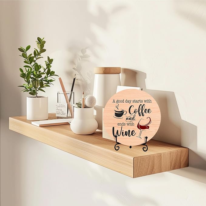 Coffee And Wine Desk Decor Sign, Rustic Funny Wooden Box Plaque, A Good Day - Image 6