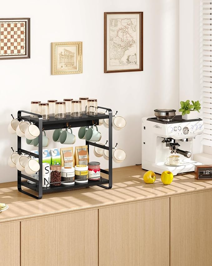 IBUYKE Coffee Bar Station Countertop Organizer, 2 Tier Kitchen Mug Cup Holder - Image 3