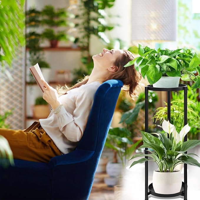 2 Tier Plant Stand Indoor Tall, Metal Flower Pot Stands Outdoor Holders Plant - Image 4