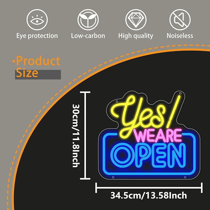 Open Neon Sign for Wall Decor, Yes We Are Open Led Signs, Dimmable USB Powered - Image 4