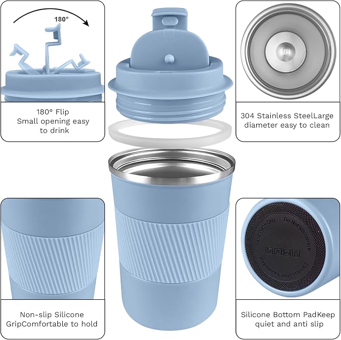 YINBAOGE Insulated Travel Coffee Mug, Spill & Leak Proof, Portable To Go - Image 3