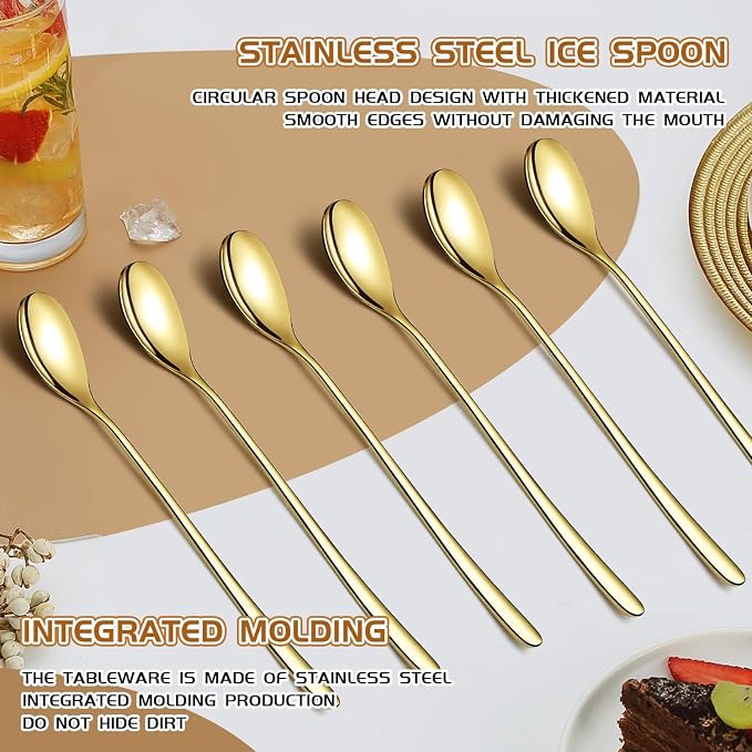 Long Handle Iced Tea Spoons, 9.5-Inch Stainless Steel Dessert and Coffee Mixing - Image 7