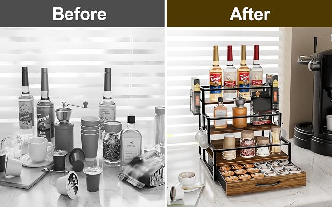 Countertop Coffee Syrup Rack Organizer, 4-Tier Wooden Holder Stand - Image 4