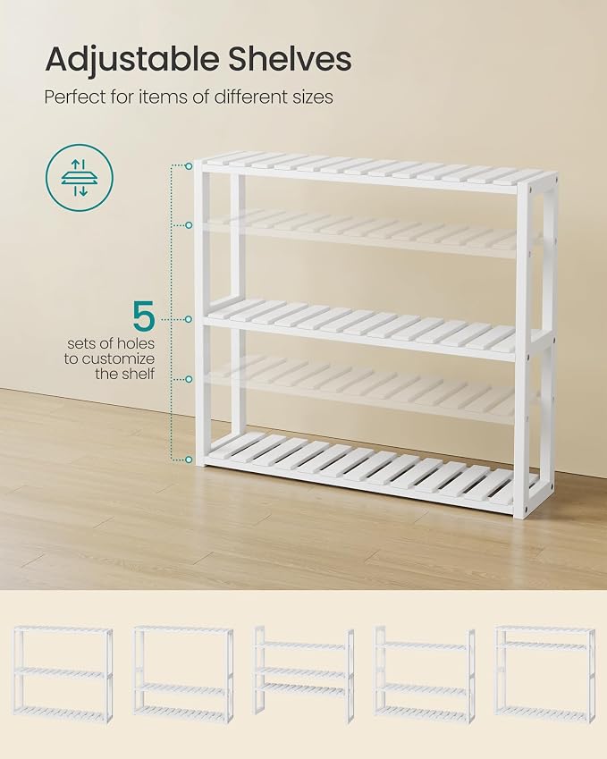 SONGMICS Bamboo Bathroom Shelf, 3-Tier Adjustable Plants Rack, Wall-Mounted or - Image 5