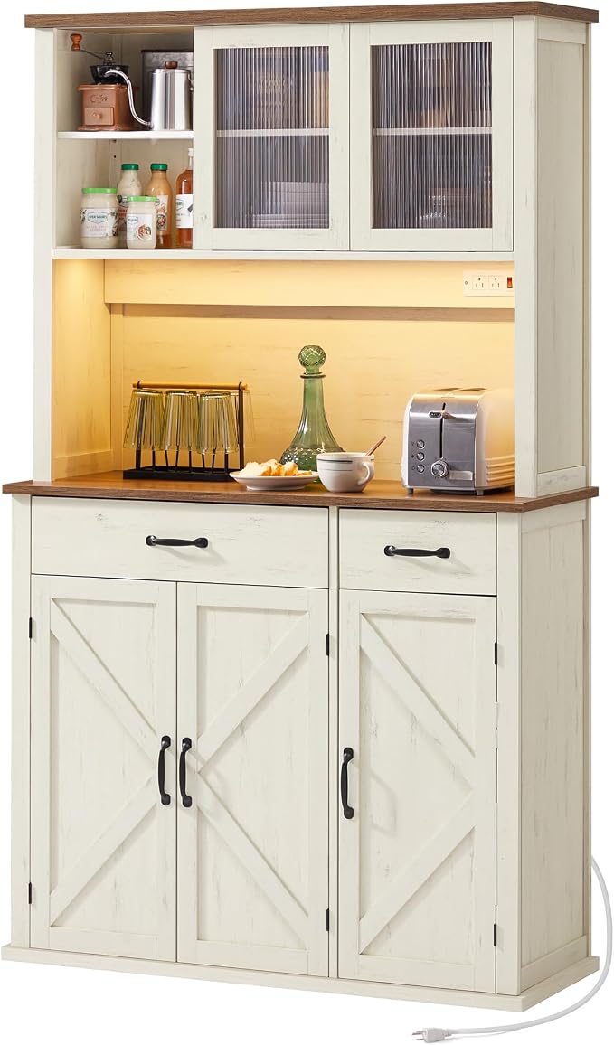 VASAGLE Pantry Cabinet with Lights and Charging Station, Kitchen Storage by Unknown