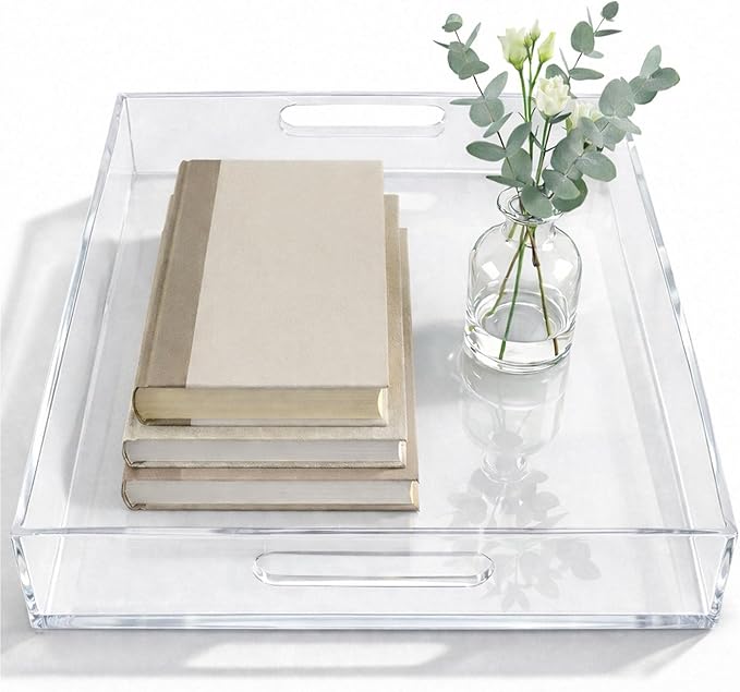 Clear Large Acrylic Serving Tray 20x12, Waterproof Modern Coffee Table Tray by Vale+Arbor
