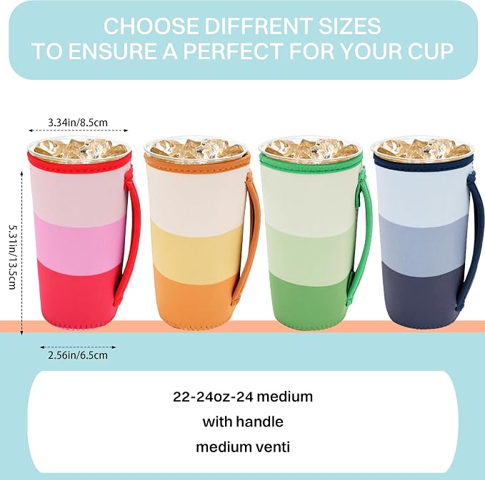 4 Pack Iced Coffee Sleeve, reusable Neoprene Cup Sleeves Suitable - Image 2