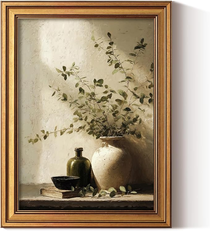 ARPEOTCY Gold Framed Canvas Wall Art, Eucalyptus Leaves Potted Wall Decor by ARPEOTCY