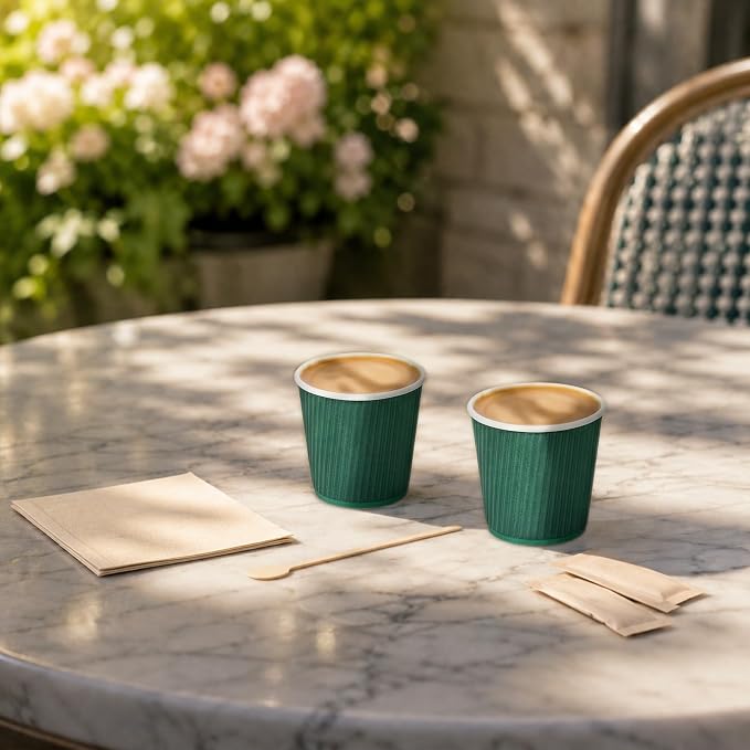 Restaurantware Ripple Wall Coffee Cups 25 Count 4 Ounce Insulated Forest Green - Image 4
