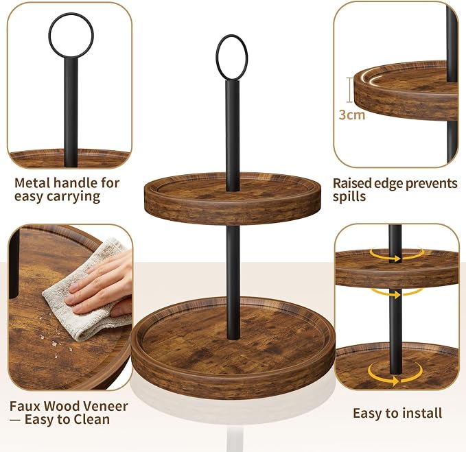 Tiered Tray Stand, Rustic Two Tier Decorative Tray - Image 4