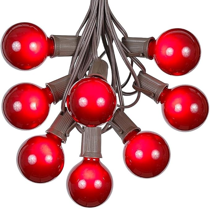 G50 Patio String Lights with 25 Red Globe Bulbs – Outdoor String Lights – by NoveltyLights-LightExperts