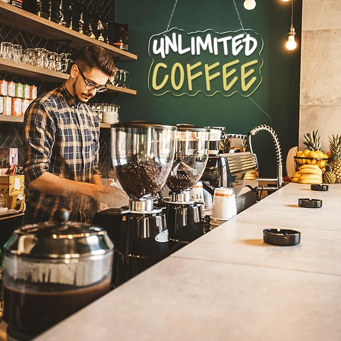 Unlimited Coffee Neon Sign Cool White and Warm White LED Light Dimmable USB - Image 3