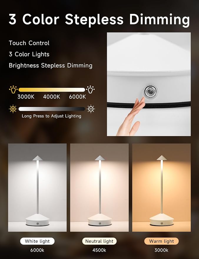 Cordless Table Lamps, LED Rechargeable Desk Lamp, Portable Modern USB Battery - Image 3