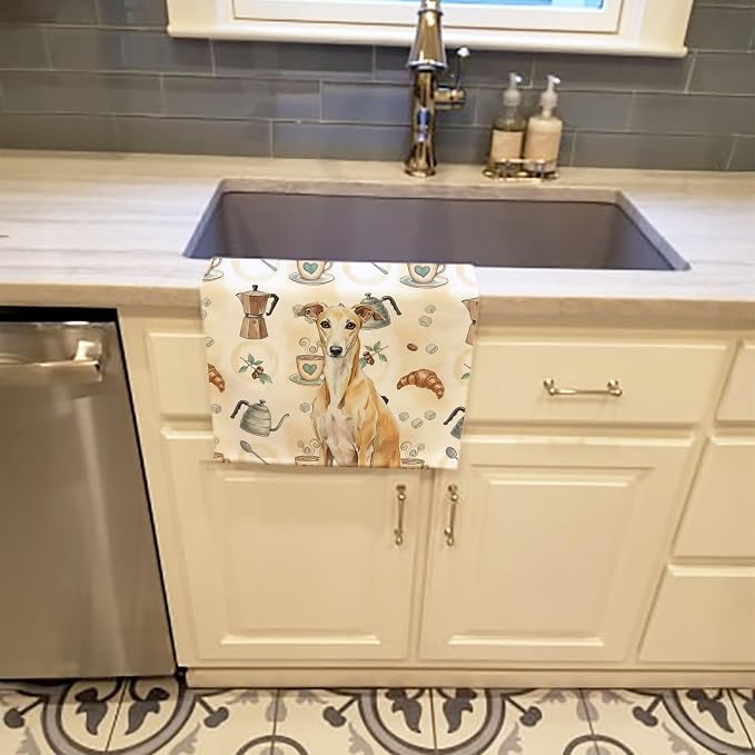 Caroline's Treasures Fawn Whippet Coffee Bar Kitchen Towel Velour Plush Front - Image 2