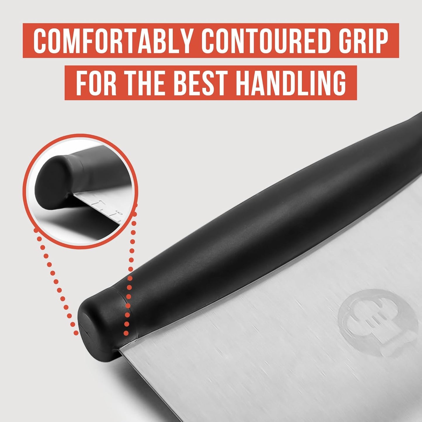 Chef Pomodoro Stainless Steel Bench Scraper 6" for Bread, Pizza and Pastry, Dough Scraper, Kitchen Scraper Tool, Sharp Edge Food Scraper Tool Kitchen, Heavy Duty Bench Knife, Nonslip Pastry Cutter