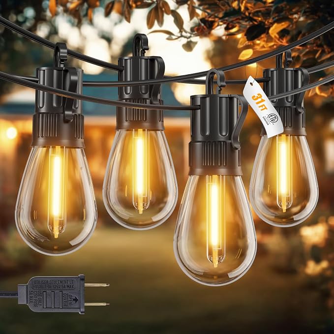 Minetom 31FT Outdoor String LED Patio Lights Waterproof, Shatterproof S14 by Minetom