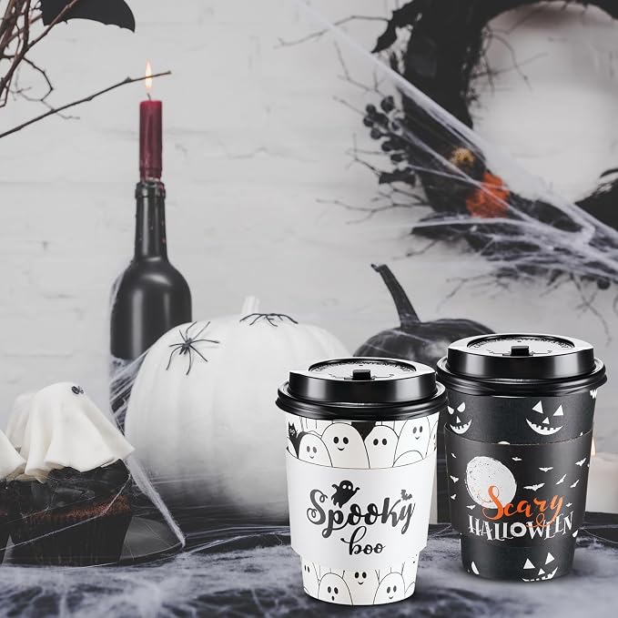 Umigy 100 Pack Halloween Disposable Coffee Cups 12 oz Paper Coffeeware - Image 5