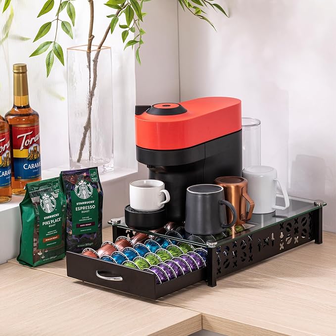 ZCDCP for Nespresso Pod Holder, Vertuo Pod Holder Drawer Glass Top Coffee Pod - Image 6