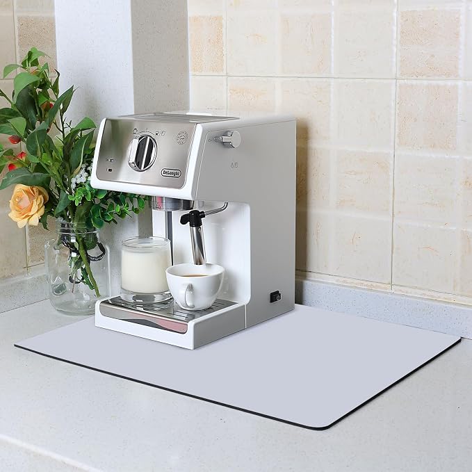 ZLR Coffee Bar Mat for Coffee Station, Light Gray | Absorbent Dish Drying Mat by ZLR