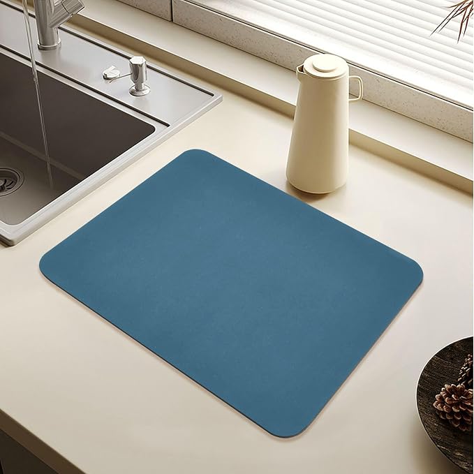 Caribbean Blue Dish Drying Mat for Kitchen Counter No-slip Rubber Bottom Dish by Sinestour