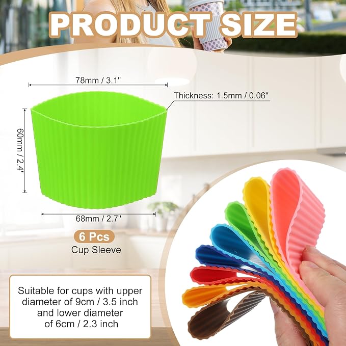 uxcell 6Pack Coffee Cup Sleeves, Reusable Silicone Heat Resistant Cup - Image 2