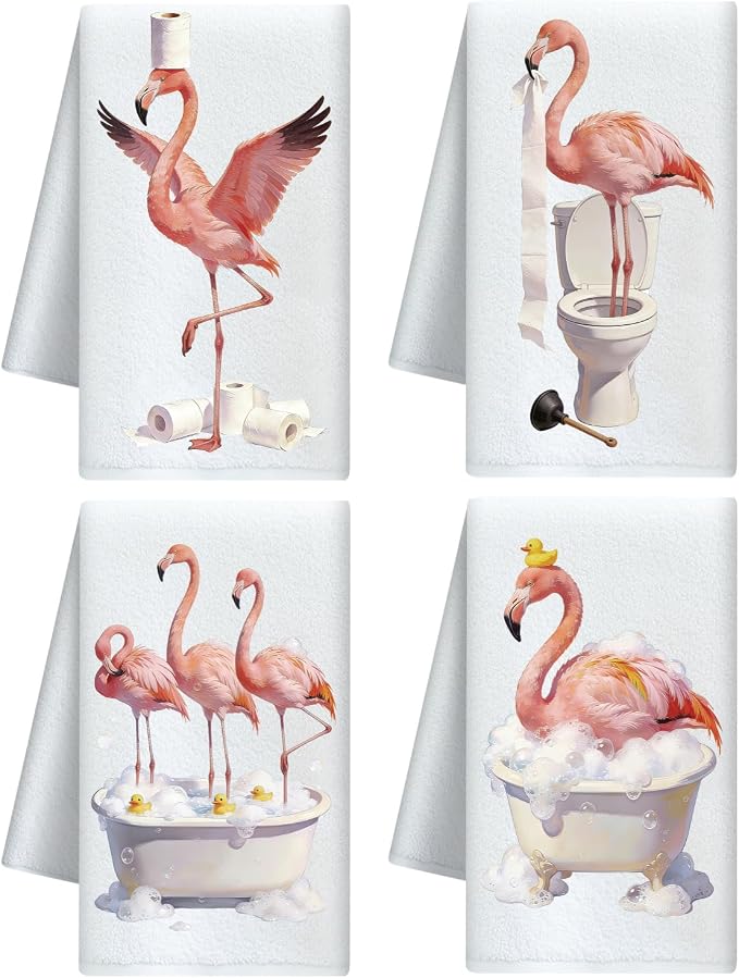CUTHOLLOW Bath Flamingos Decorative Kitchen Towels Set of 4, 15.74"x23.62" Soft by CUTHOLLOW