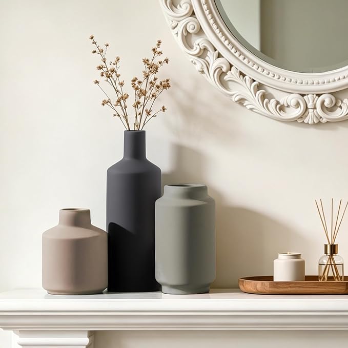 Ceramic Vase Set of 3, Modern Farmhouse Boho Table Centerpiece Vases, Small - Image 9