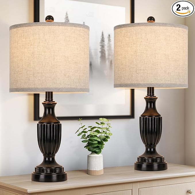 TOBUSA Farmhouse Living Room Table Lamps Set of 2, Matte Black Rustic Vintage by TOBUSA