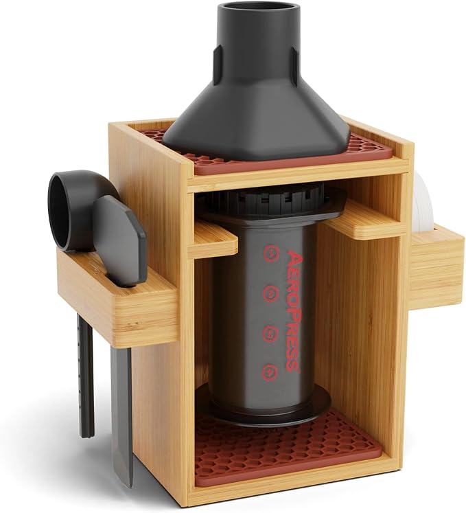 HEXNUB Organizer Stand for AeroPress Bamboo Coffee Caddy Compact Brown | by HEXNUB