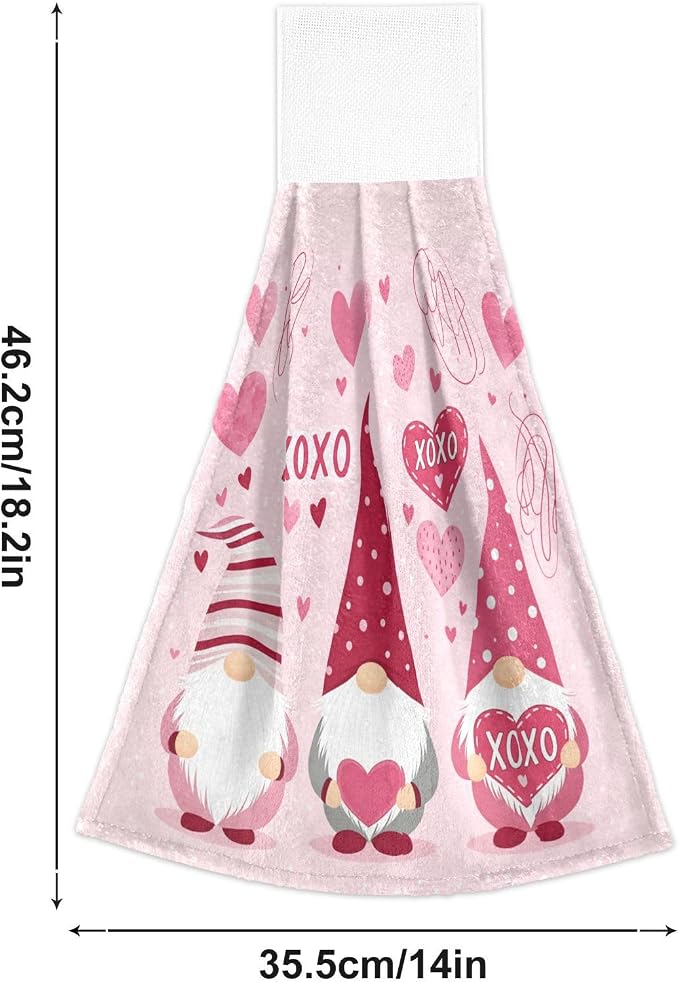Happy Valentines Day Gnomes Kitchen Hanging Towel 14 x 18 In Pink Hearts - Image 5
