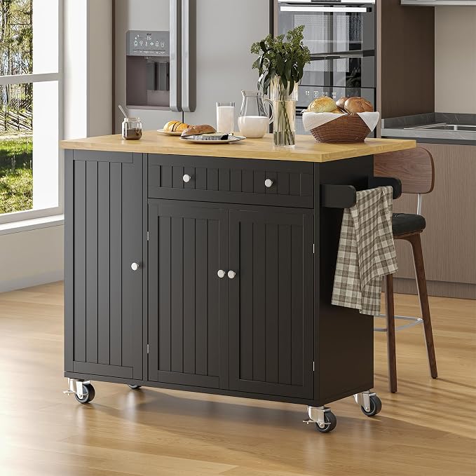 Bigbiglife Kitchen Island with Drop Leaf, Island Table on Wheels with Storage - Image 8