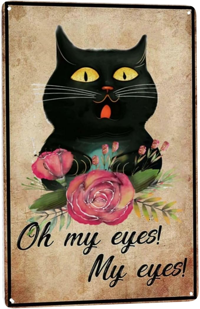 LifeWheel Funny Bathroom Sign Black Cat Decor Metal Tin Sign, Oh My Eyes My by LifeWheel