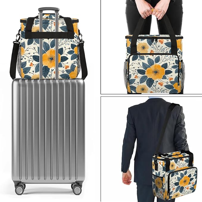 Yellow Flower Coffee Maker Carring Bag, Large Insulated Storage Organizer Case - Image 7