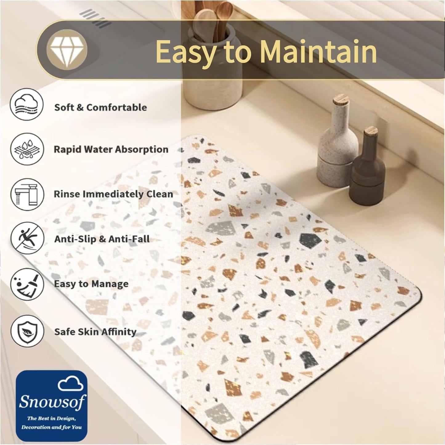 Dish Drying Mat - Absorbent Countertop Mat for Coffee Maker, Expresso Machine, Kitchen Use (05,20''×32'')
