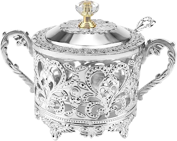 Glass Sugar Bowl with Lid and Spoon Vintage Kitchen Food Canister Condiment Pot by LNQ+LUNIQI