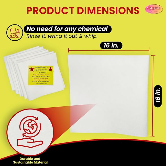 Streak Free/3 Microfiber Glass Cleaning Cloth, 6 Pack, Lint Free & Reusable - Image 3