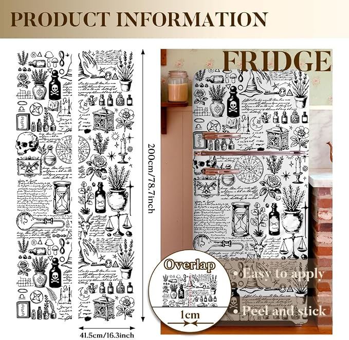 2 Pcs Plant Alchemy Themed Removable Refrigerator Wraps, Self-Adhesive Fridge - Image 2