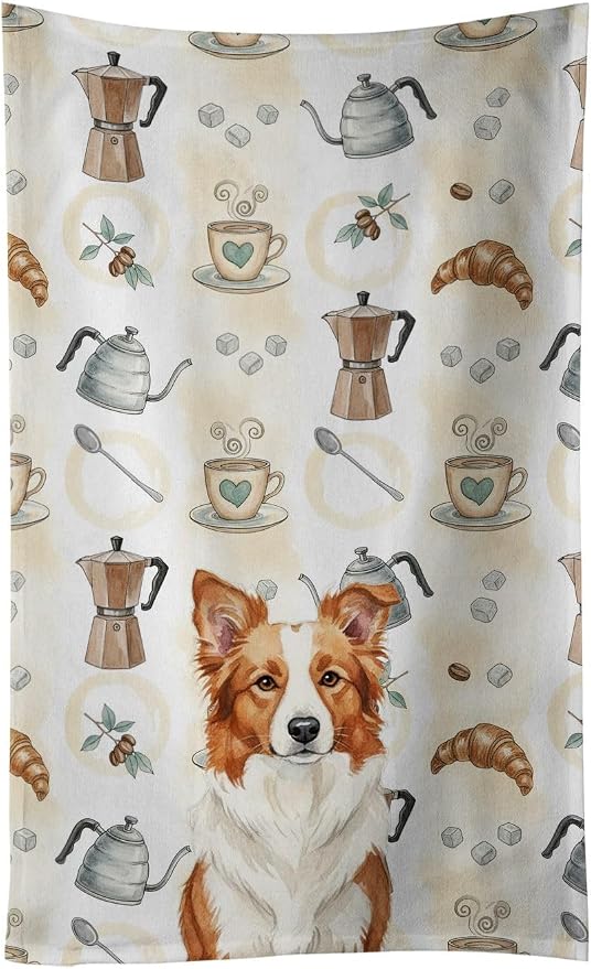 Caroline's Treasures Red and White Border Collie Coffee Bar Kitchen Towel by CarolinesTreasures