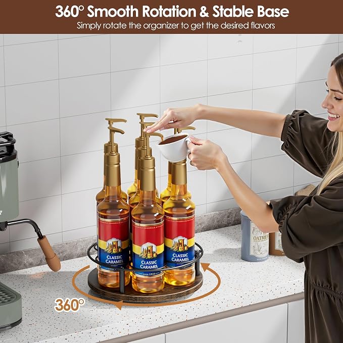 Nuovoware 7 Bottles Rotating Coffee Syrup Rack, Coffee Syrup Rack Organizer - Image 5