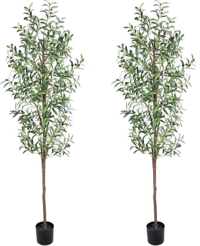 Artificial Olive Tree, 6FT Tall Faux Olive Trees 72in Outdoor Fake Potted Silk by CETRD