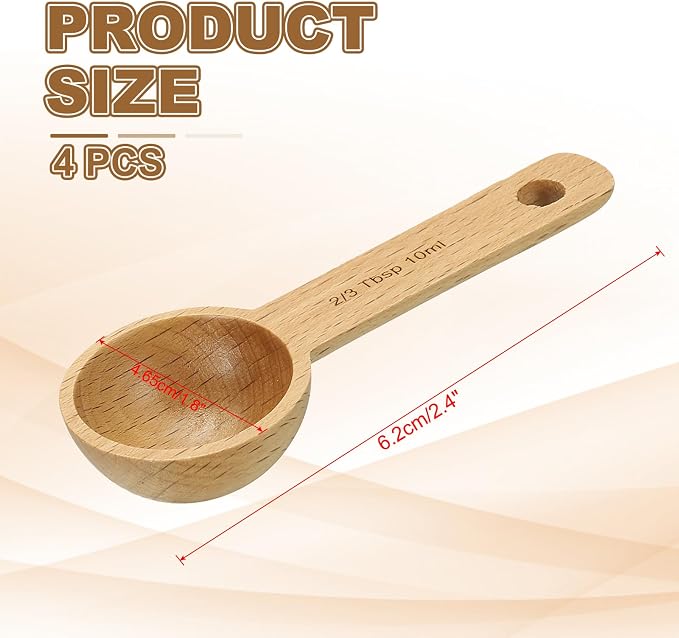 uxcell 4pcs Coffee Spoons, 10ml Wooden Table Spoons Tea Measure Scoops - Image 2