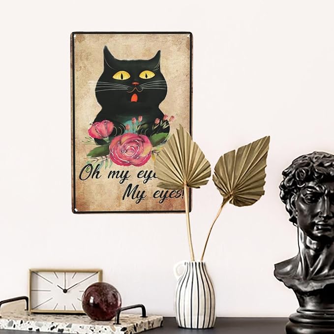 LifeWheel Funny Bathroom Sign Black Cat Decor Metal Tin Sign, Oh My Eyes My - Image 5