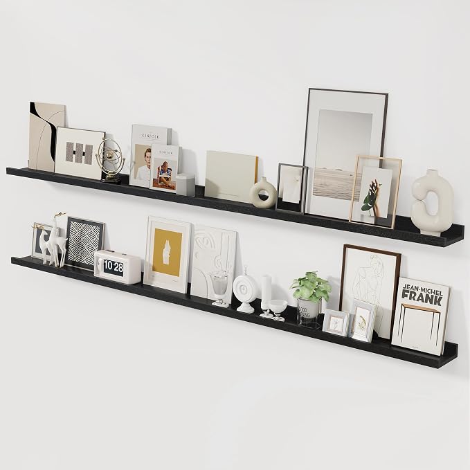 Acovy Picture Ledge Shelf, 72 inch Solid Ash Wood Floating Shelves Set of 2 by Acovy