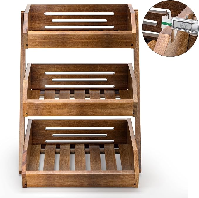 G.a HOMEFAVOR Fruit Basket: 3-Tier Acacia Wood Fruit Bowl - Image 6