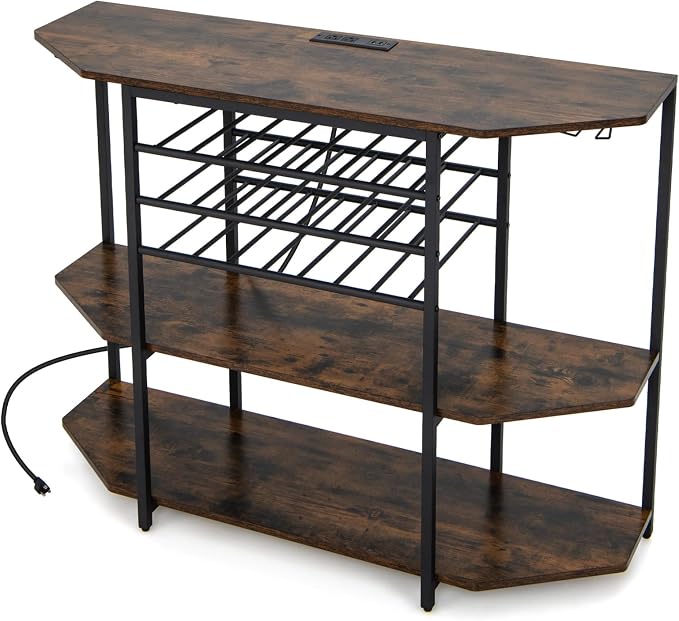 Giantex Wine Bar Cabinet with Power Outlet, Mini Coffee Bar Stand Table with 21 - Image 9