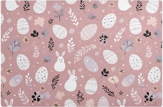Pink Easter Bunny Eggs Leaves Coffee Mat Coffee Bar Maker Backed Absorbent by QwThum