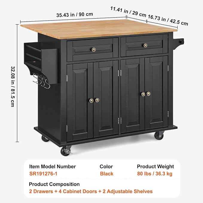 VEVOR Kitchen Island Cart, Rolling Table - Image 7