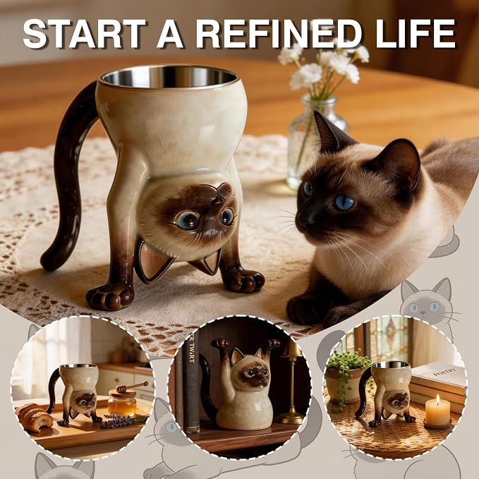 FACE N FACE Upside Down Siamese Cat Mug, 2-in-1 Funny Coffee Mug Turns into - Image 5