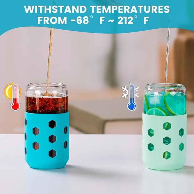 Mrsdry 16 oz Glass Cups With Lids and Straws, Cute Drinking Glasses Set - Image 5